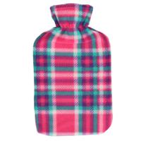 Water kruik met fleece hoes roze Schotse ruit print 1,7 liter   - - thumbnail