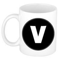 Koffie mok met de letter V - beker - zwart - eerste letter van een voornaam - wit - 300 ml