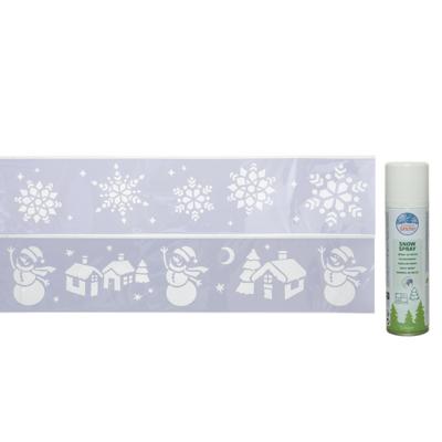 Kerst sfeer raamsjablonen met ECO spuitsneeuw - 9x stuks - 24 x 60 cm - raamdecoratie