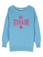 Chiara Ferragni Kids sweat rayé à logo intarsia - Bleu - thumbnail