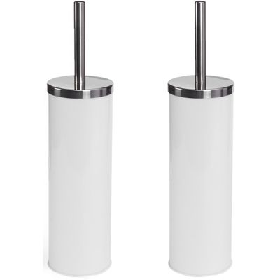 Toiletborstel houder/wc-borstel - 2x - metaal - ivoor wit - 38 x 9 cm