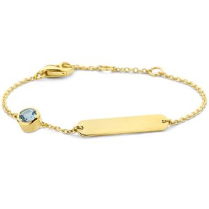 Graveerarmband Geboortesteen Maart geelgoud-aquamarijn goudkleurig-blauw 11-13 cm