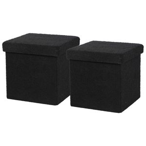 Poef Square BOX - 2x - hocker - opbergbox - zwart - polyester/mdf - 38 x 38 cm - opvouwbaar