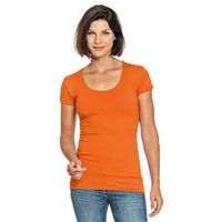 Bodyfit dames t-shirt oranje met ronde hals XL (42)  - - thumbnail