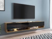 TV-meubel ACAPULCO 2 klapdeuren 180 cm wotan eik/hoogglans zwart met led - thumbnail