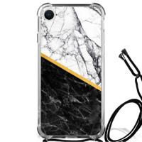 iPhone SE 2022 | 2020 | 8 | 7 Anti-Shock Hoesje Marmer Wit Zwart - Origineel Cadeau Man