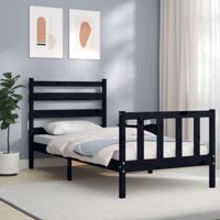 Bedframe met hoofdbord massief hout zwart