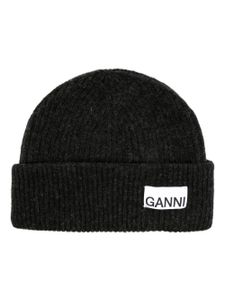 GANNI bonnet nervuré à patch logo - Noir