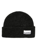 GANNI bonnet nervuré à patch logo - Noir - thumbnail