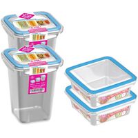4x Voedsel plastic bewaarbakjes 0,75 en 1 liter transparant/blauw - Vershoudbakjes - thumbnail