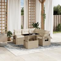 6-delige Loungeset met kussens poly rattan beige