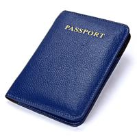 Litchi textuur multifunctionele echte lederen paspoort pakket voor travel(Blue)