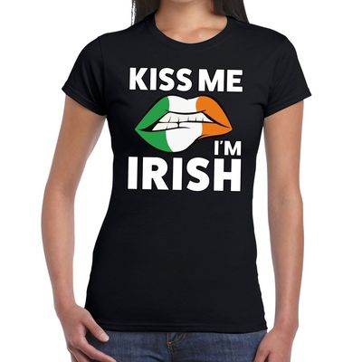 Kiss me i am Irish t-shirt zwart dames