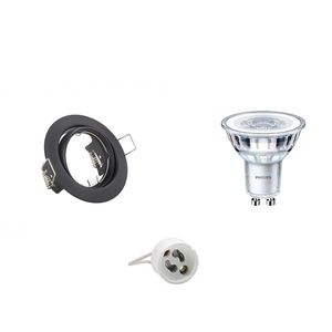 LED Spot Set - GU10 Fitting - Inbouw Rond - Mat Zwart - Kantelbaar Ø83mm - Philips - CorePro 827 36D - 4.6W - Warm Wit 2700K