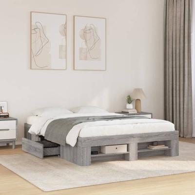 Bedframe bewerkt hout grijs sonoma eikenkleurig 140x200 cm