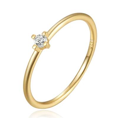 Elenza Thin .925 Zilveren Ring met Gouden Plating en Solitaire Zirconia - 1mm-17mm
