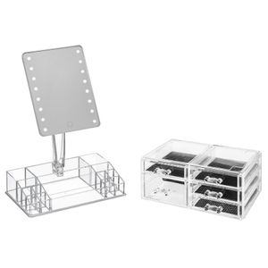 Make-up organizer set vakjes en lades 24 x 11 cm en een LED spiegel