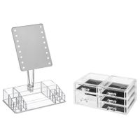 Make-up organizer set vakjes en lades 24 x 11 cm en een LED spiegel - thumbnail