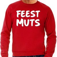 Feest muts sweater / trui rood met witte letters voor heren - thumbnail