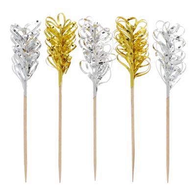 Cocktailprikkers/Decoratieprikkers - 90x - goud/zilver - lametta - oud en nieuw feest prikkertjes