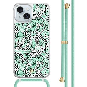iPhone 15 hoesje met mint koord - Luipaard mint