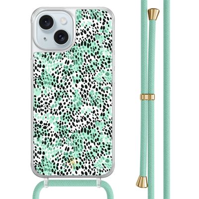 iPhone 15 hoesje met mint koord - Luipaard mint