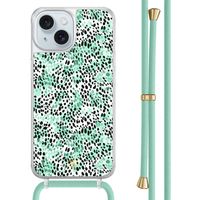 iPhone 15 hoesje met mint koord - Luipaard mint