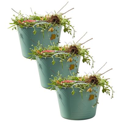 Flexibele kuip / emmer - 3x - groen - 15 liter - kunststof - 35 x 28 cm - met handvatten