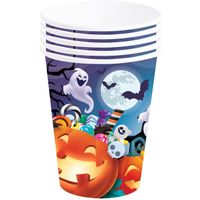 Halloween/horror pompoen feest bekers - 6x - oranje - papier - 240 ml - thumbnail