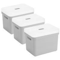 Sunware Opbergbox met transparante deksel - 3x stuks - lichtgrijs - 18L - kunststof - 35x25x24cm