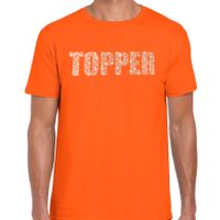 Glitter t-shirt oranje Topper rhinestones steentjes voor heren - Glitter shirt/ outfit 2XL  -