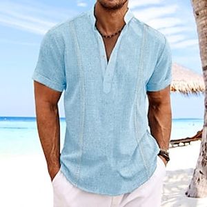 Voor heren Overhemd linnen overhemd Guayabera-shirt Popover-shirt Zomer overhemd Strand Kleding Wit Marineblauw blauw Groen Korte mouw Effen Kraag Zomer Casual Dagelijks Kleding Lightinthebox