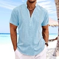 Voor heren Overhemd linnen overhemd Guayabera-shirt Popover-shirt Zomer overhemd Strand Kleding Wit Marineblauw blauw Groen Korte mouw Effen Kraag Zomer Casual Dagelijks Kleding Lightinthebox