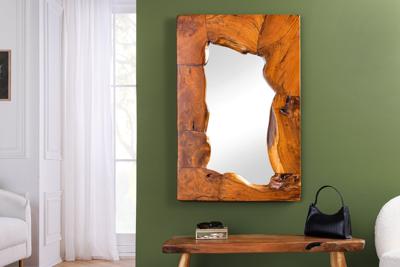 Massieve spiegel MOSAIK 90cm teakhouten vierkante boomstam handgemaakt - 44711