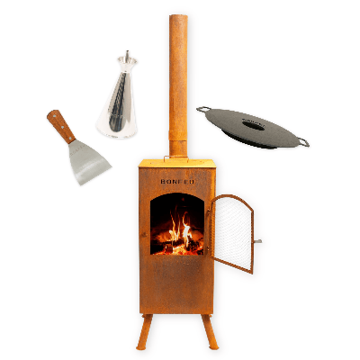 Pakketdeal BonFeu BonCarré corten + plancha + oliekan + spatel