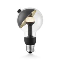 Design LED Lichtbron Move Me - Zwart/Goud - G80 Sphere LED lamp - 8/8/13.7cm - Met verstelbare diffuser via magneet - geschikt voor E27 fitting - 3W 220lm 2700K - warm wit licht