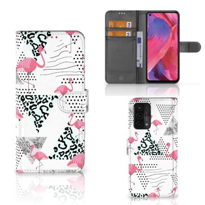 OPPO A54 5G | A74 5G | A93 5G | Telefoonhoesje | Met pasjeshouder | Flamingo Triangle