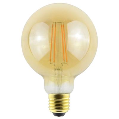 LED Filament lamp E27 - 9 Watt 950 Lumen - G95 Vorm - 2200K Warmwit licht - Dimbaar - Amber glas LED Filament lamp E27 - 9 Watt 950 Lumen - G95 Vorm - 2200K Warmwit licht - Dimbaar - Amber glas