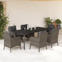 7-delige Tuinset met kussens poly rattan grijs