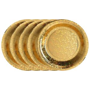 Feest wegwerpbordjes - glitter - 50x stuks - 23 cm - goud