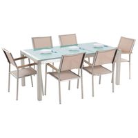 Beliani GROSSETO - Tuintafelset-Beige-Veiligheidsglas, RVS