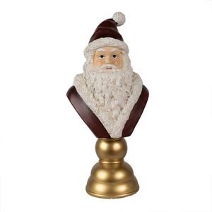 Clayre & Eef Buste Kerstman 19x15x40 cm Rood Polyresin Kerstdecoratie Rood Kerstdecoratie