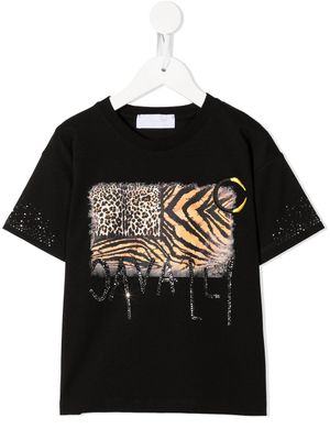 Roberto Cavalli Junior t-shirt imprimé à logo clouté - Noir