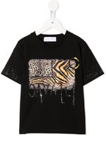 Roberto Cavalli Junior t-shirt imprimé à logo clouté - Noir