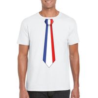 Wit t-shirt met Frankrijk vlag stropdas heren - thumbnail