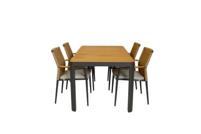 Qopps Mikos tuintafel 160 met 4 Yvori stapelbare tuinstoel