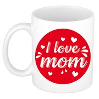 I love mom/ mama cadeau koffiemok / theebeker wit cirkel met hartjes 300 ml - feest mokken - thumbnail