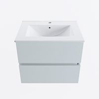MONDIAZ VICA 60cm badmeubel onderkast Clay 2 lades. Wastafel DENIA midden 1 kraangat, kleur Glanzend Wit.