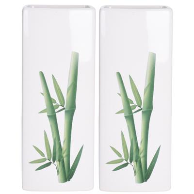 Luchtbevochtiger voor radiator - 2x - bamboe blad print - wit - dolomiet - 8 x 4 x 21 cm
