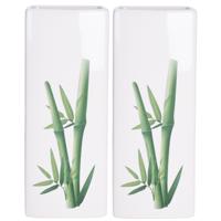 Luchtbevochtiger voor radiator - 2x - bamboe blad print - wit - dolomiet - 8 x 4 x 21 cm